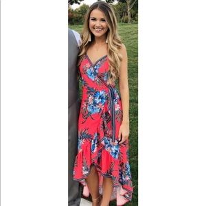 RDB Long Way Home Coral Tropical Print Dress